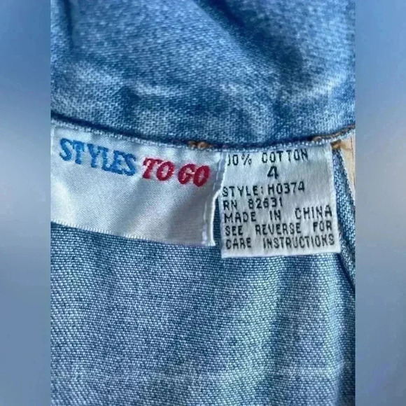 Styles togo women’s vintage denim cutout shoulders longsleeve top sz 4 preowned - Picture 7 of 7